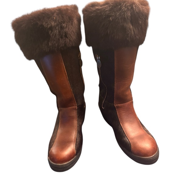 Pajar Canada Laura Fur Wedge Brown Snow Boots Goat Hair Rabbit Wool Shearling 39 - Picture 5 of 16